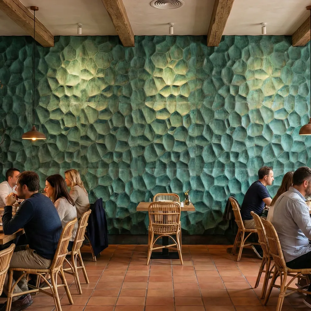 Organic cell relief wall — sage restaurant interior
