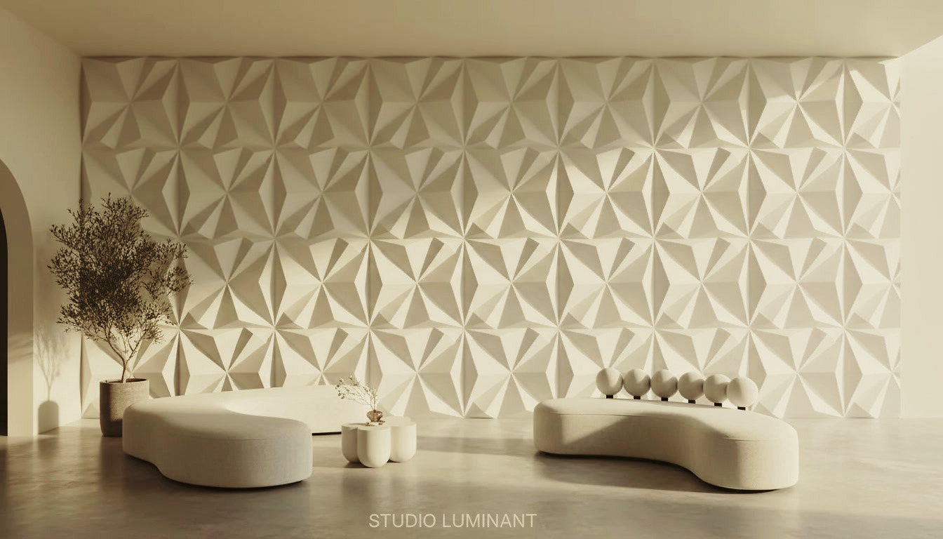 Geometric star relief wall panels — luxury hospitality