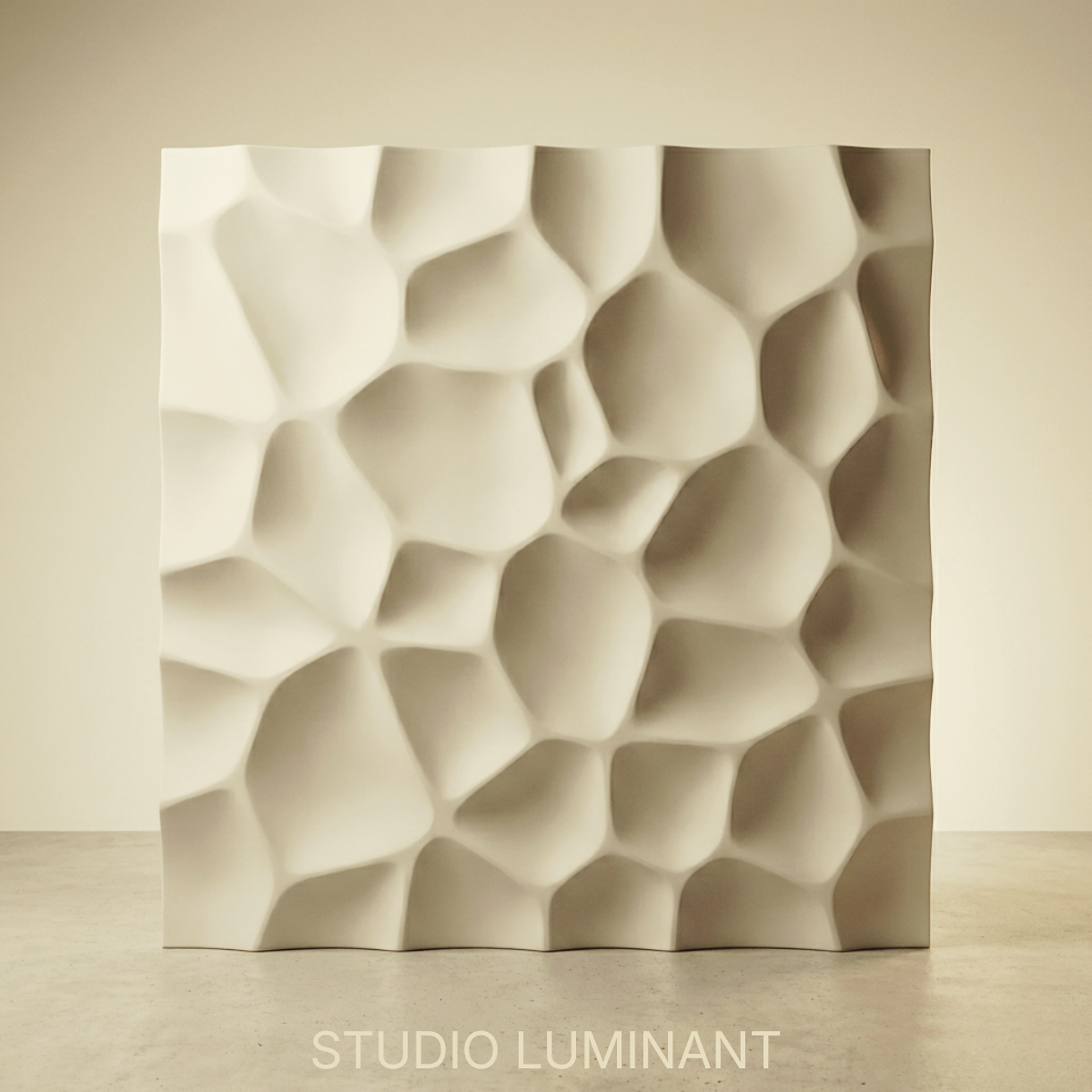 Studio Luminant Lumina PMAG finished organic cell architectural gypsum relief wall panel — precision vacuum-cast, sub-millimetre surface resolution