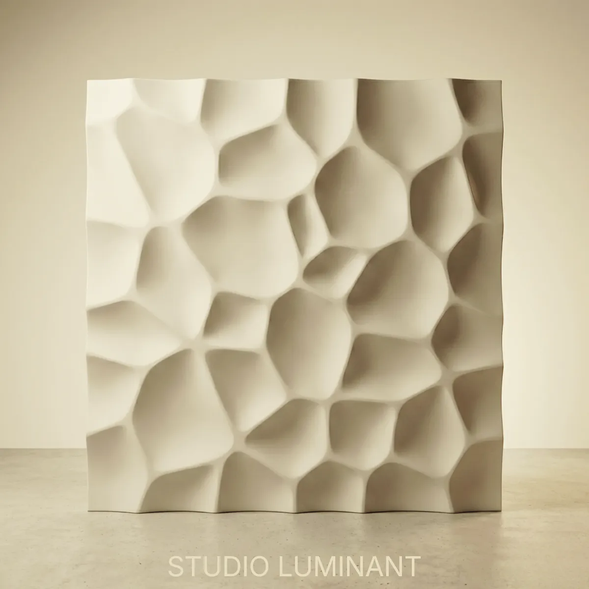 Studio Luminant Lumina PMAG finished organic cell architectural gypsum relief wall panel — precision vacuum-cast, sub-millimetre surface resolution